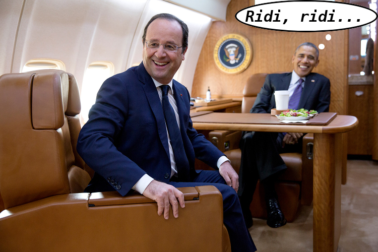 Hollande & Obama in Air Force One (2014). Public Domain