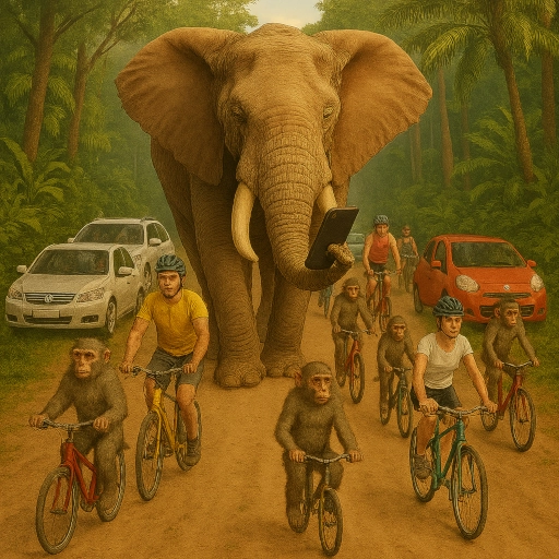 un elefante in mezzo al traffico